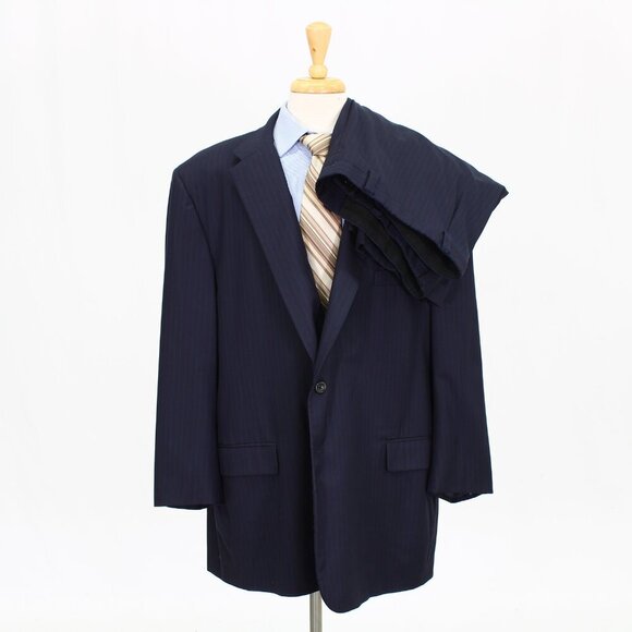 Tom James Executive Collection 54R 50x28 Navy Striped 2-Button Full Suit… - Picture 1 of 15
